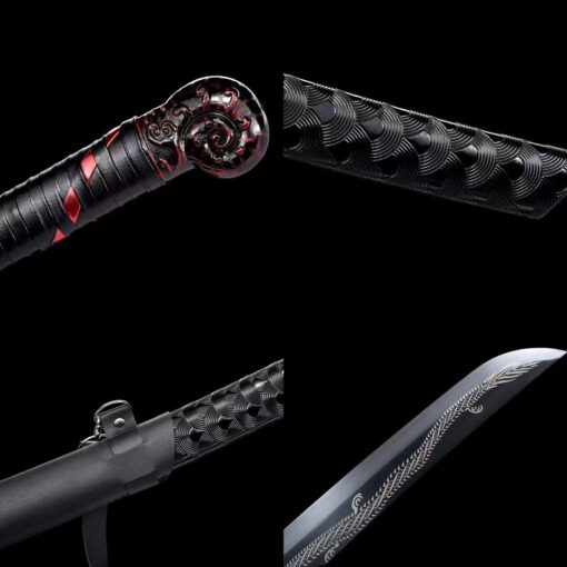 Handmade KatanaBlack Scabbard And Dark Red Handle,Manganese Steel,Samurai Sword,Collectible Sword,Traditional Style,Not Sharp (9)