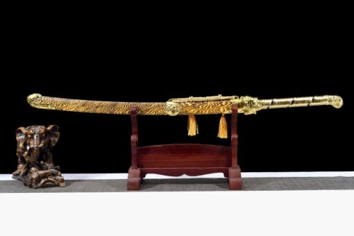 Handmade SwordYellow Striped Scabbard And Golden Handle,Collectible Sword,Manganese Steel,High Quality Blade,Not sharp (1)
