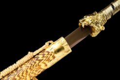 Handmade SwordYellow Striped Scabbard And Golden Handle,Collectible Sword,Manganese Steel,High Quality Blade,Not sharp (10)