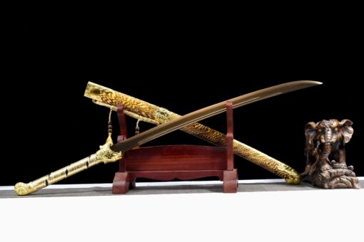 Handmade SwordYellow Striped Scabbard And Golden Handle,Collectible Sword,Manganese Steel,High Quality Blade,Not sharp (4)