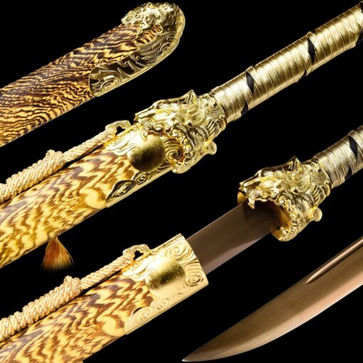 Handmade SwordYellow Striped Scabbard And Golden Handle,Collectible Sword,Manganese Steel,High Quality Blade,Not sharp