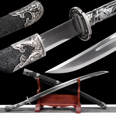100cm Handmade Katana Black scabbard and silver handle,High Manganese Steel,Real Samurai Sword,Full Tang (1)