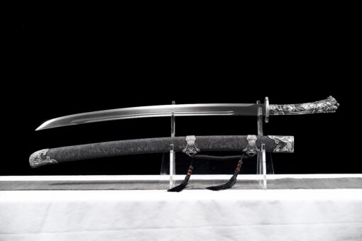 100cm Handmade Katana Black scabbard and silver handle,High Manganese Steel,Real Samurai Sword,Full Tang (2)