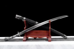 100cm Handmade Katana Black scabbard and silver handle,High Manganese Steel,Real Samurai Sword,Full Tang (3)