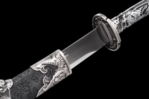 100cm Handmade Katana Black scabbard and silver handle,High Manganese Steel,Real Samurai Sword,Full Tang (7)