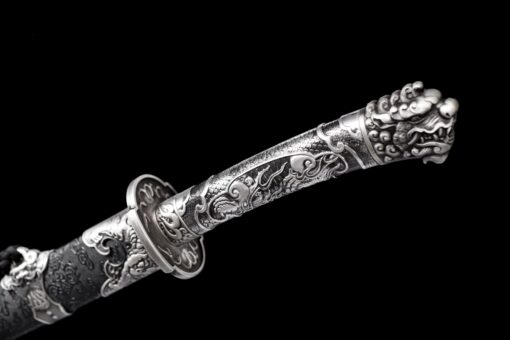 100cm Handmade Katana Black scabbard and silver handle,High Manganese Steel,Real Samurai Sword,Full Tang (8)
