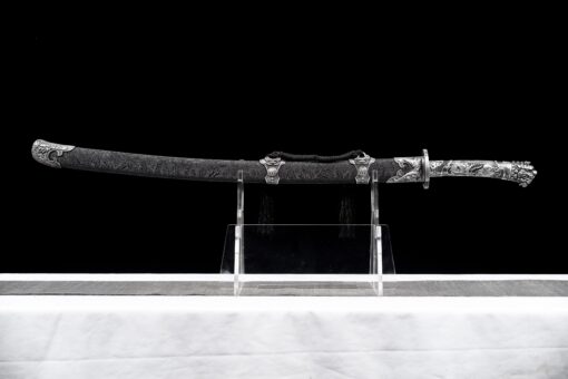 100cm Handmade Katana Black scabbard and silver handle,High Manganese Steel,Real Samurai Sword,Full Tang (9)
