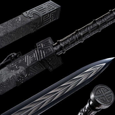 Handmade SwordBlack blade and black handle,Manganese Steel,Collectible Sword,Fighting Master,Traditional style,Not sharp (1)