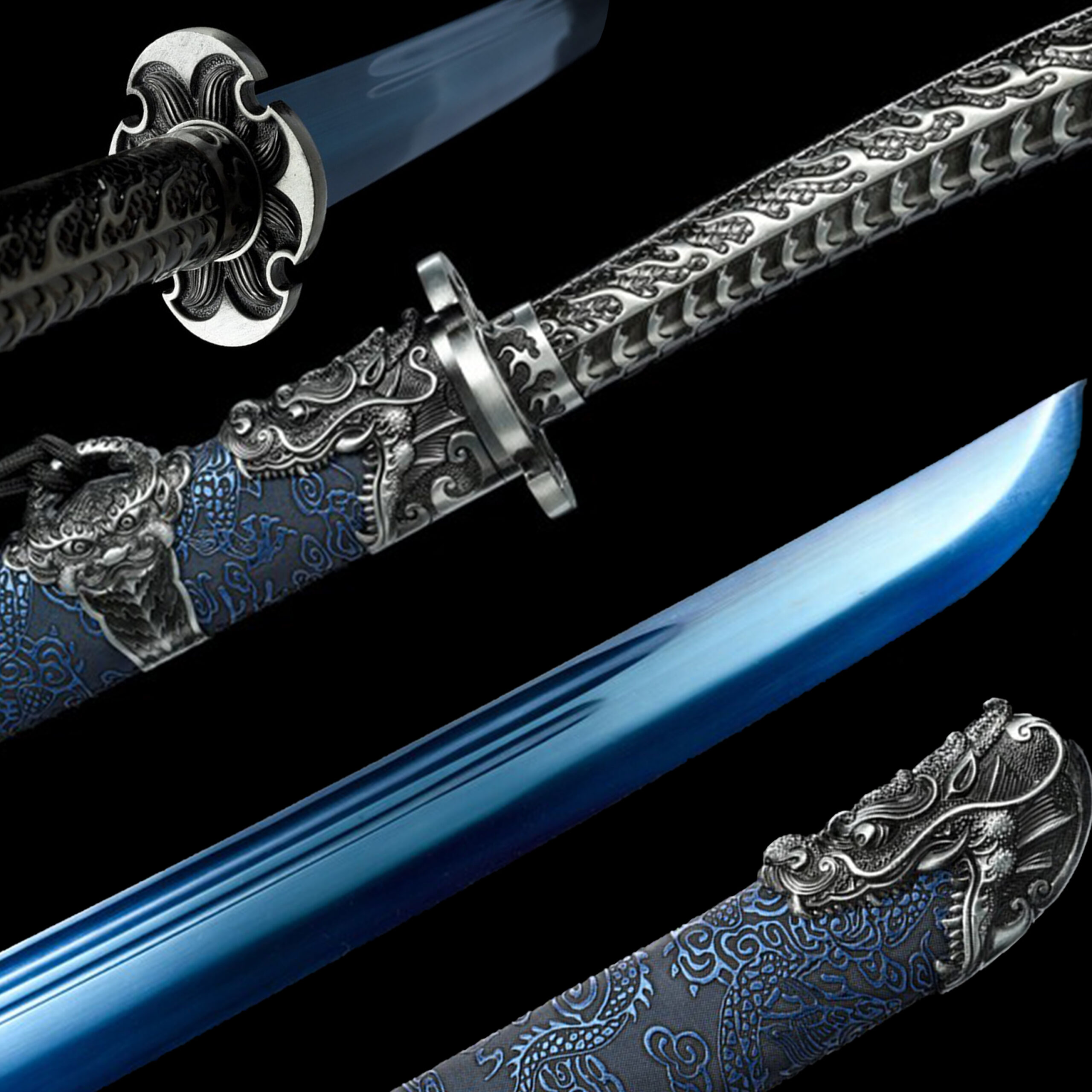 Handmade Katana:Blue scabbard, Blue Blade,Traditional Chinese Style,Manganese Steel Blade,Must have for Collection0011
