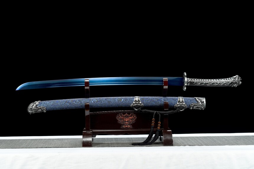 Handmade Katana:Blue scabbard, Blue Blade,Traditional Chinese Style,Manganese Steel Blade,Must have for Collection0013