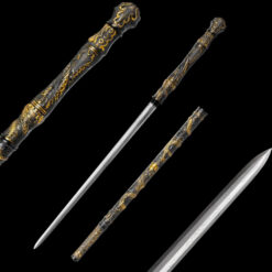 Handmade KatanaStick shaped Sword, Patterned Steel Blade, Bronze colored Dragon patterned Scabbard,Traditional Style,Collectible Sword (1)