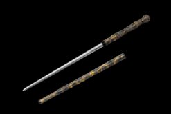 Handmade KatanaStick shaped Sword, Patterned Steel Blade, Bronze colored Dragon patterned Scabbard,Traditional Style,Collectible Sword (3)