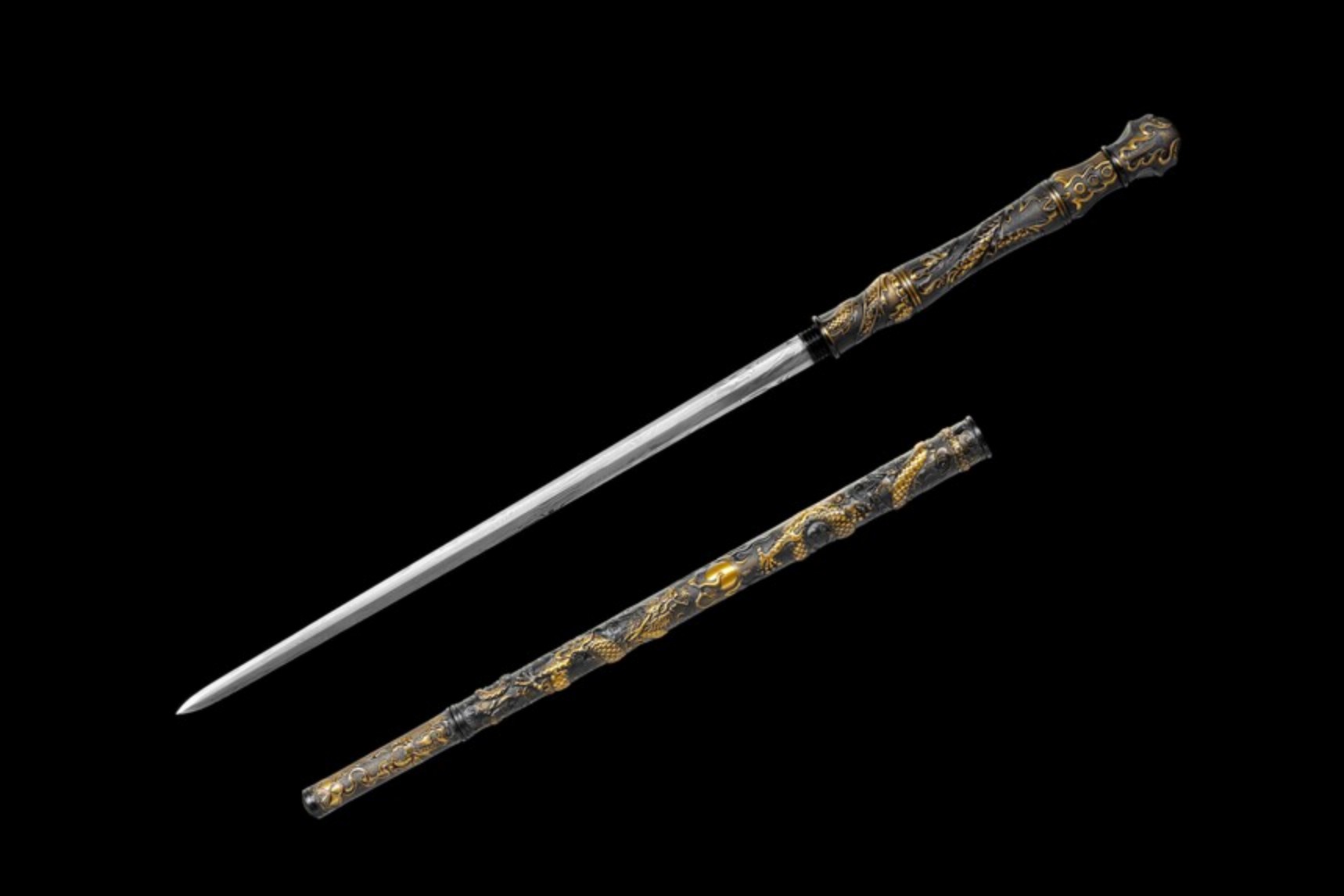 Handmade KatanaStick shaped Sword, Patterned Steel Blade, Bronze colored Dragon patterned Scabbard,Traditional Style,Collectible Sword (3)