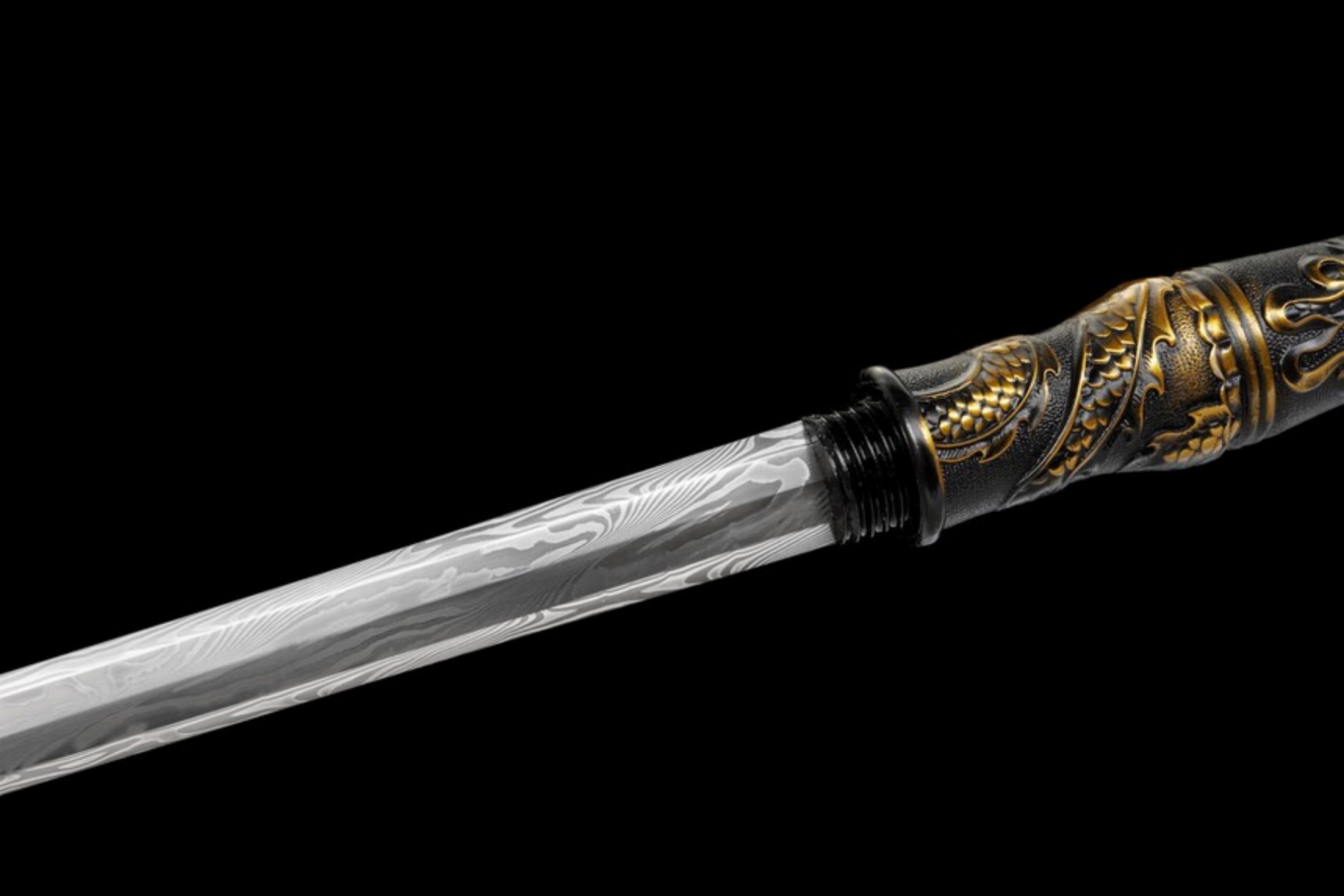 Handmade KatanaStick shaped Sword, Patterned Steel Blade, Bronze colored Dragon patterned Scabbard,Traditional Style,Collectible Sword (5)