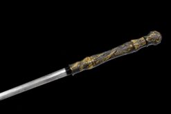 Handmade KatanaStick shaped Sword, Patterned Steel Blade, Bronze colored Dragon patterned Scabbard,Traditional Style,Collectible Sword (7)