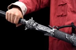 Handmade Sword Black Blade,Black Sword,Dragon Pattern Ornaments,Battle Ready,Collectible Sword,Essential for giving gifts (1)