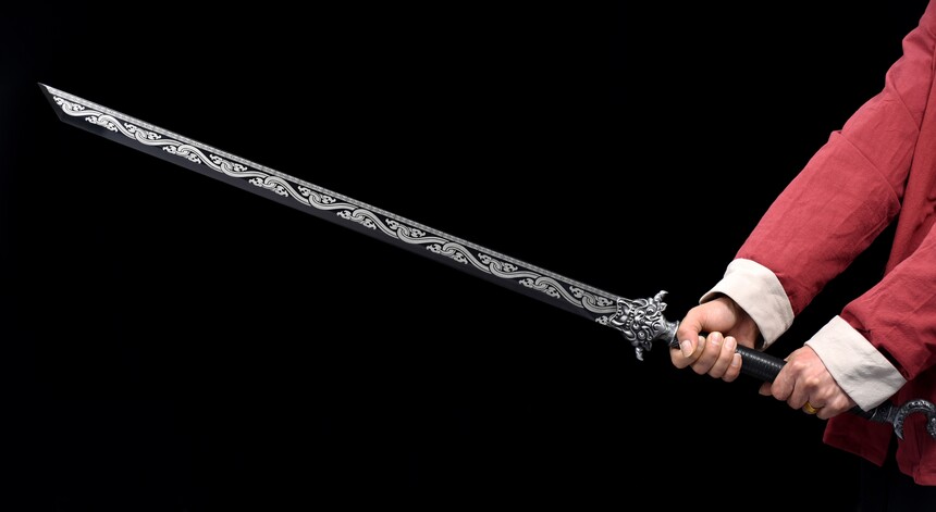 Handmade Sword Black Blade,Black Sword,Dragon Pattern Ornaments,Battle Ready,Collectible Sword,Essential for giving gifts (4)