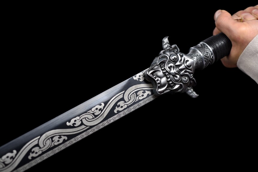 Handmade Sword Black Blade,Black Sword,Dragon Pattern Ornaments,Battle Ready,Collectible Sword,Essential for giving gifts (9)