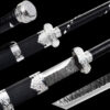 Handmade Sword Black Hammered Blade,Black Leather Scabbard,Silver Fittings,Battle Ready,Traditional style,Collectible Sword (1)
