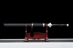 Handmade Sword Black Hammered Blade,Black Leather Scabbard,Silver Fittings,Battle Ready,Traditional style,Collectible Sword (2)