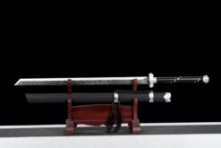 Handmade Sword Black Hammered Blade,Black Leather Scabbard,Silver Fittings,Battle Ready,Traditional style,Collectible Sword (3)