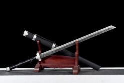 Handmade Sword Black Hammered Blade,Black Leather Scabbard,Silver Fittings,Battle Ready,Traditional style,Collectible Sword (4)