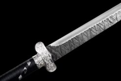 Handmade Sword Black Hammered Blade,Black Leather Scabbard,Silver Fittings,Battle Ready,Traditional style,Collectible Sword (6)