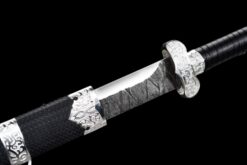 Handmade Sword Black Hammered Blade,Black Leather Scabbard,Silver Fittings,Battle Ready,Traditional style,Collectible Sword (7)