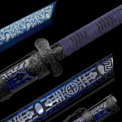 Handmade SwordDark Blue Patterned Wooden Scabbard,Blue Manganese Steel Blade,Traditional Style,Collectible Sword (1)
