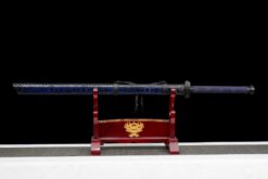Handmade SwordDark Blue Patterned Wooden Scabbard,Blue Manganese Steel Blade,Traditional Style,Collectible Sword (2)