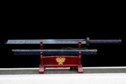 Handmade SwordDark Blue Patterned Wooden Scabbard,Blue Manganese Steel Blade,Traditional Style,Collectible Sword (3)