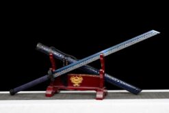 Handmade SwordDark Blue Patterned Wooden Scabbard,Blue Manganese Steel Blade,Traditional Style,Collectible Sword (4)