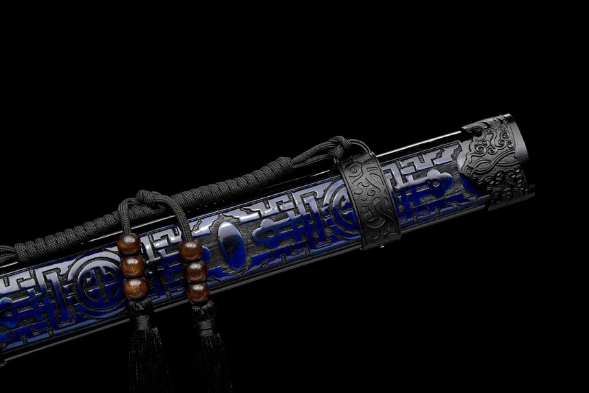 Handmade SwordDark Blue Patterned Wooden Scabbard,Blue Manganese Steel Blade,Traditional Style,Collectible Sword (5)