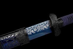 Handmade SwordDark Blue Patterned Wooden Scabbard,Blue Manganese Steel Blade,Traditional Style,Collectible Sword (9)