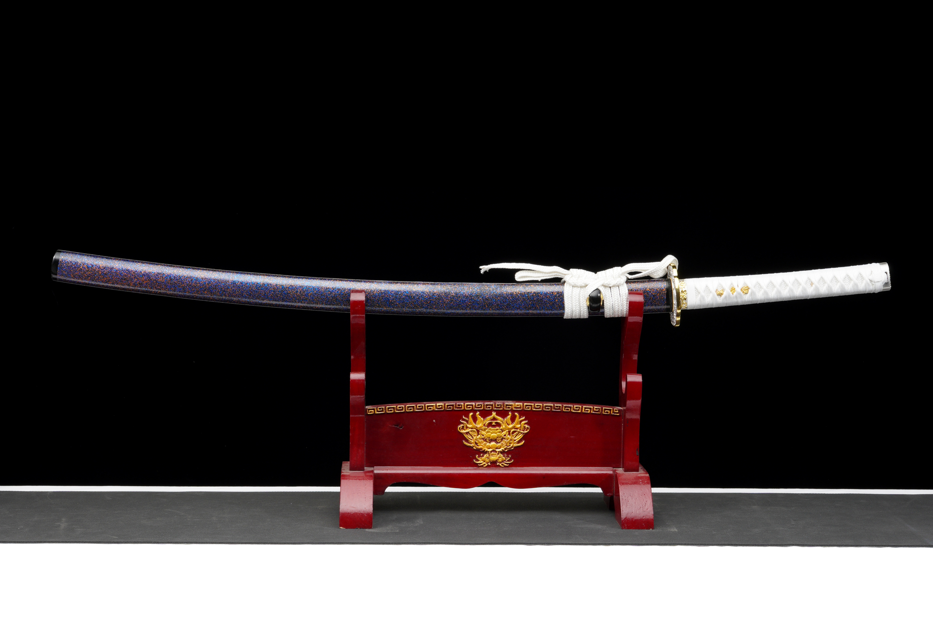 frozen mystery 9610 spring steel katana starry blue saya battle ready white handle 11
