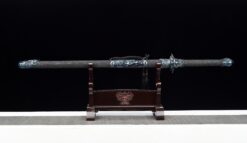 nine dragons high manganese steel fantasy sword with blue engraved blade leather scabbard 03
