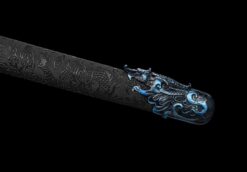 nine dragons high manganese steel fantasy sword with blue engraved blade leather scabbard 05