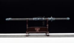 nine dragons high manganese steel fantasy sword with blue engraved blade leather scabbard 09