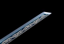 nine dragons high manganese steel fantasy sword with blue engraved blade leather scabbard 10