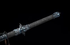 nine dragons high manganese steel fantasy sword with blue engraved blade leather scabbard 11
