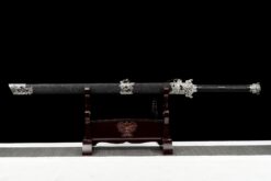 silver tiger high manganese steel fantasy sword with black engraved blade silver fittings 03