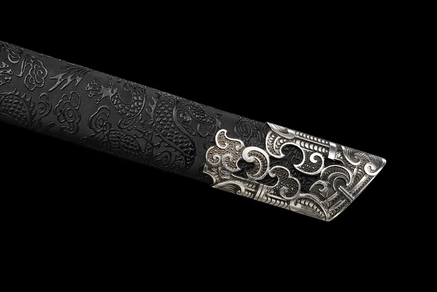 silver tiger high manganese steel fantasy sword with black engraved blade silver fittings 04