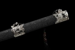 silver tiger high manganese steel fantasy sword with black engraved blade silver fittings 05