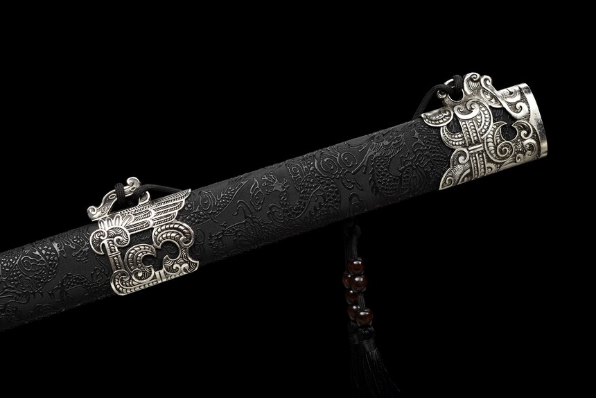 silver tiger high manganese steel fantasy sword with black engraved blade silver fittings 05
