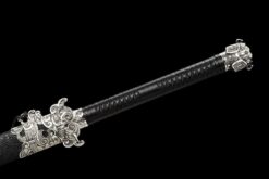 silver tiger high manganese steel fantasy sword with black engraved blade silver fittings 09