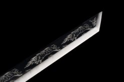 silver tiger high manganese steel fantasy sword with black engraved blade silver fittings 11