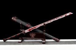 white dragon high manganese steel fantasy sword with red engraved blade black leather scabbard 01