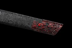 white dragon high manganese steel fantasy sword with red engraved blade black leather scabbard 04