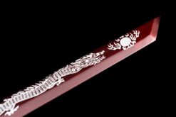 white dragon high manganese steel fantasy sword with red engraved blade black leather scabbard 09