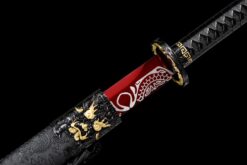 dragon king crimson flame tang dao red roasted manganese steel dragon motif leather saya 04